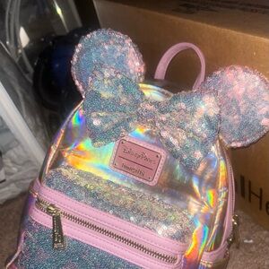 Disney Holographic Backpack with Pink and Glitter and Pink Disney Bag Bundle